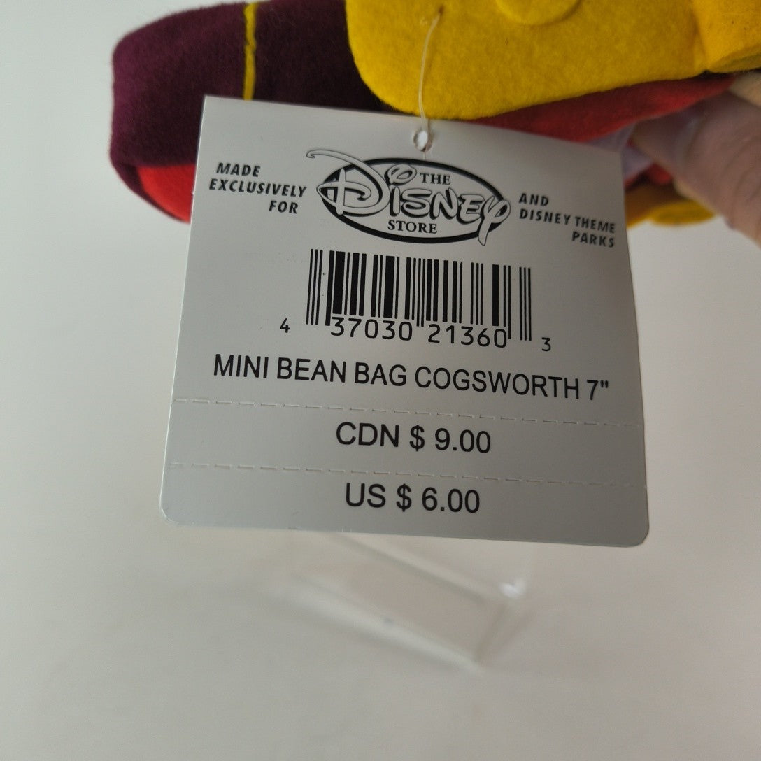 The Disney Store Beauty and the Beast COGSWORTH Mini Bean Bag Plush 7" NWT X6