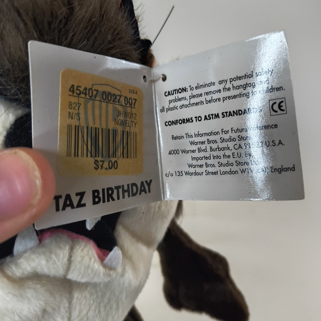 Vintage Looney Tunes TAZ Bean Bag Plush Birthday Tasmanian Devil Hat Warner 1998