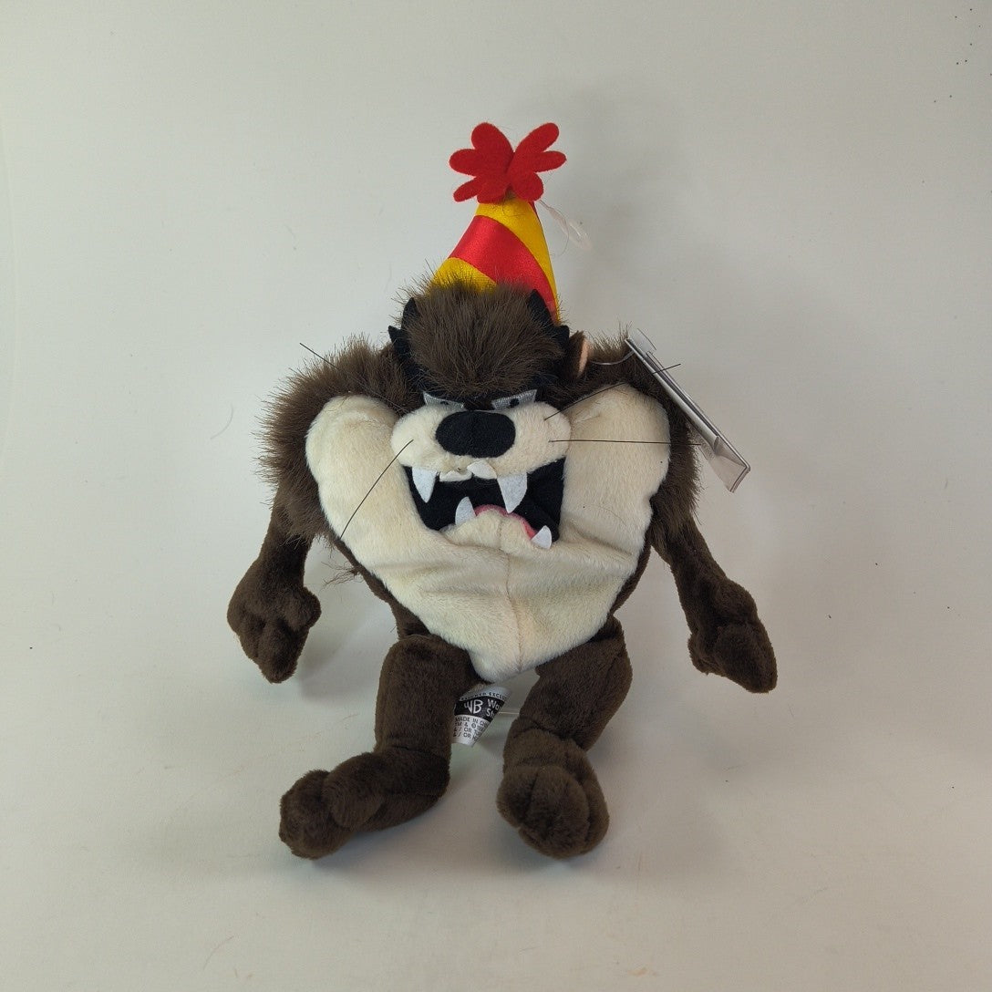 Vintage Looney Tunes TAZ Bean Bag Plush Birthday Tasmanian Devil Hat Warner 1998